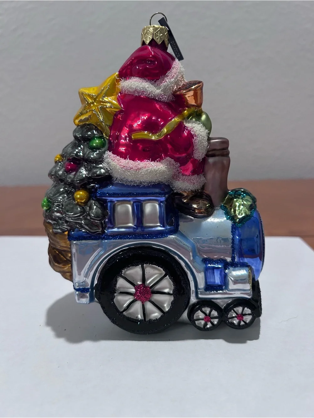 Glassware Art Studio Handcrafted Poland Glass Santa Train Hanging Ornament